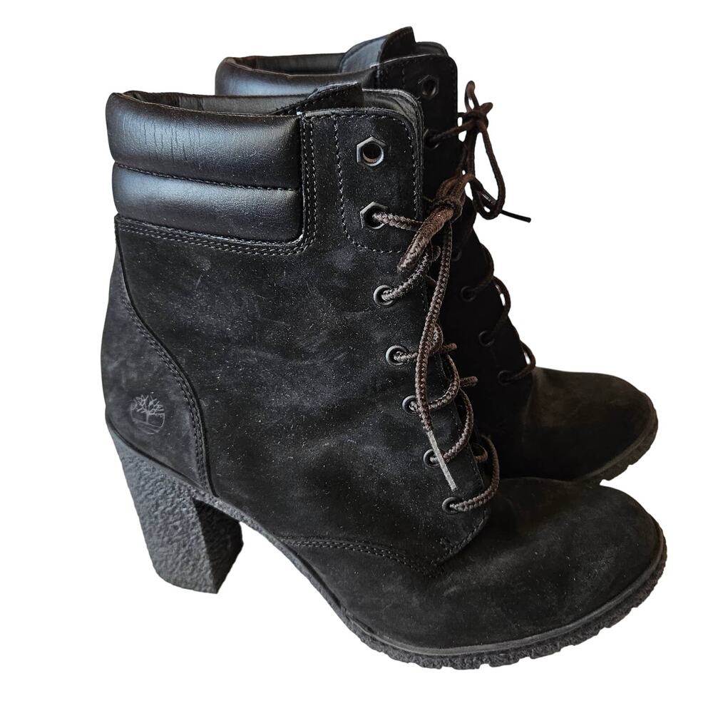 Timberland Tillston’s Lace Up Double Collar Black Leather Ankle Bootie Women's 7